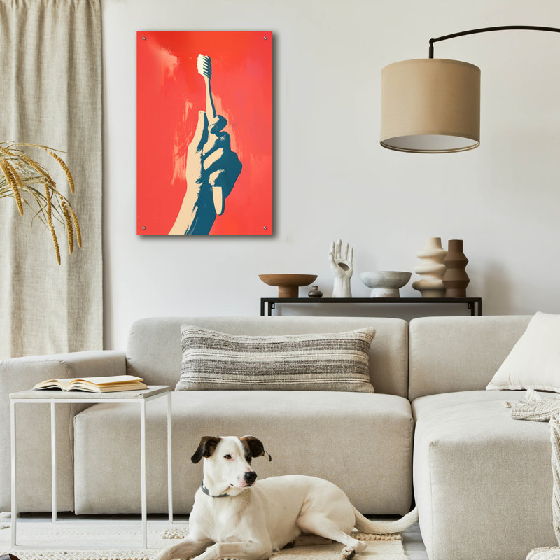 Art mural en verre Winston Porter «Praise The Toothbrush» par Andreas Magnusson, 12 po x 16 po, H 36 po x l 24 po x P 0,2 po