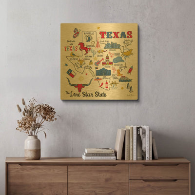 'Texas' By Farida Zaman Gold Metal Wall Art, 24" x 24"