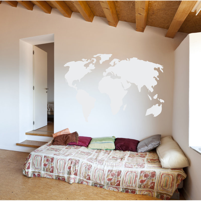 Décalcomanie murale carte du monde, Blanc, H 22 po x l 32 po x P 0,01 po