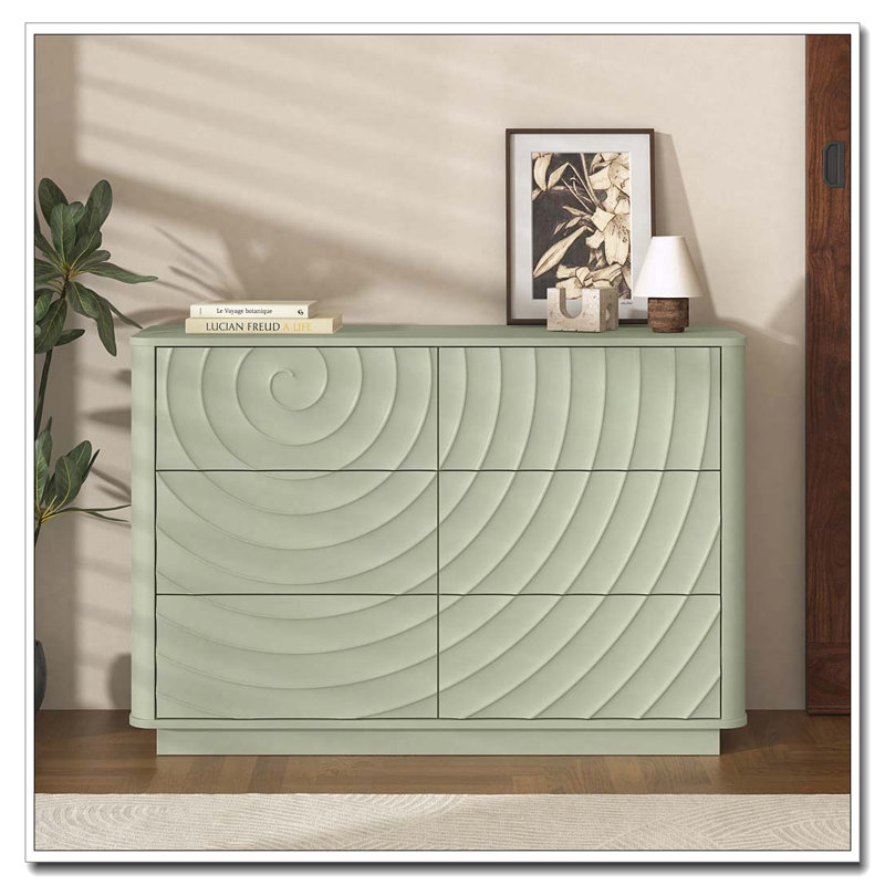 Commode 6 tiroirs pour la chambre à coucher, grande commode moderne de 47,2 po de largeur avec poignée sans ondulation et rangement pour vêtements en bois