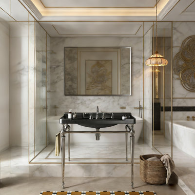 36" Retro Modern Ceramic Console Bathroom Vanity with Metal Stand