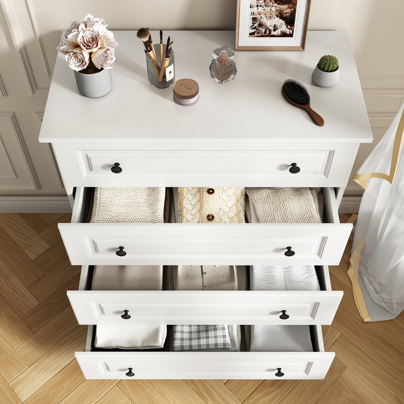 4 Drawer Bedroom Dresser 29.5'' W Wood Modern Drawer Dresser, White