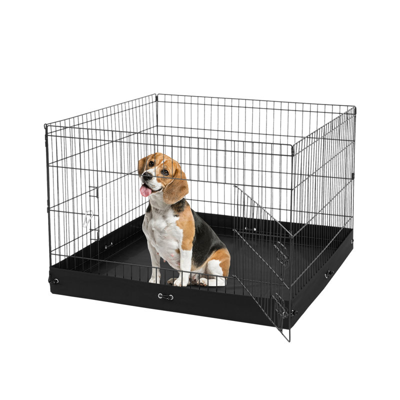 Foldable Black Metal Dog Playpen with Waterproof Bottom Pad