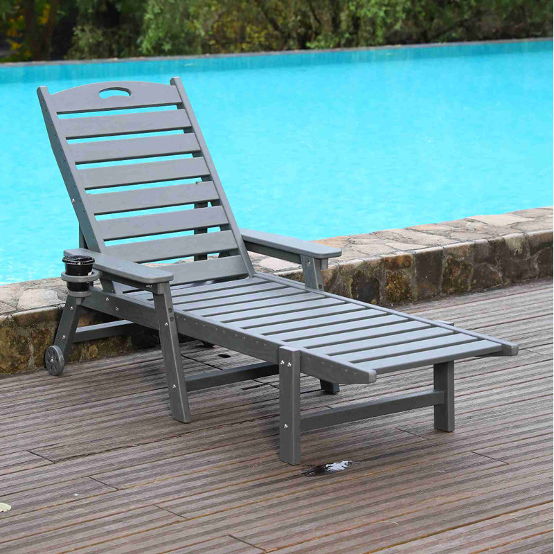 Outdoor HDPE Chaise Lounge Chair, Gray