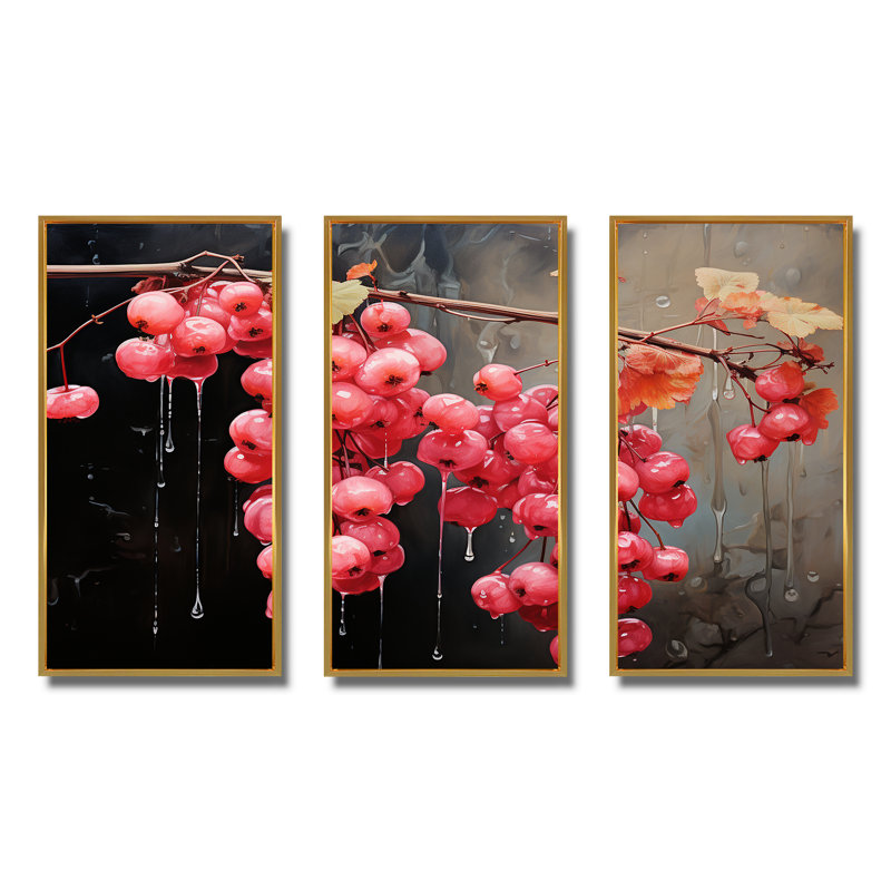 Fuchsia rétro rose et noir - art mural fuchsia, Cadre flottant doré, H 32 po x l 48 po x P 1 po