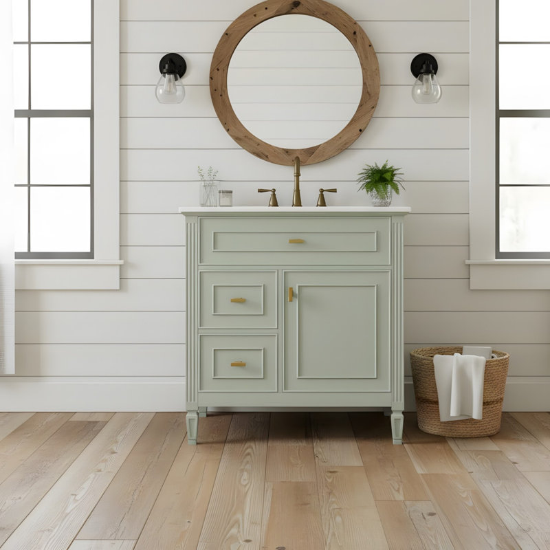 30'' freestanding vanity with a drop-front drawer, two standard drawers, and adjustable shelves, 30", Green