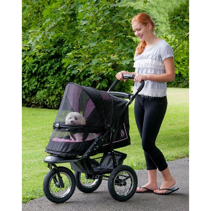 Pet Gear No-Zip NV Pet Stroller for Cats/Dogs, Easy Entry, Gel-Filled Tires, Plush Pad, Cover Incl., Rose