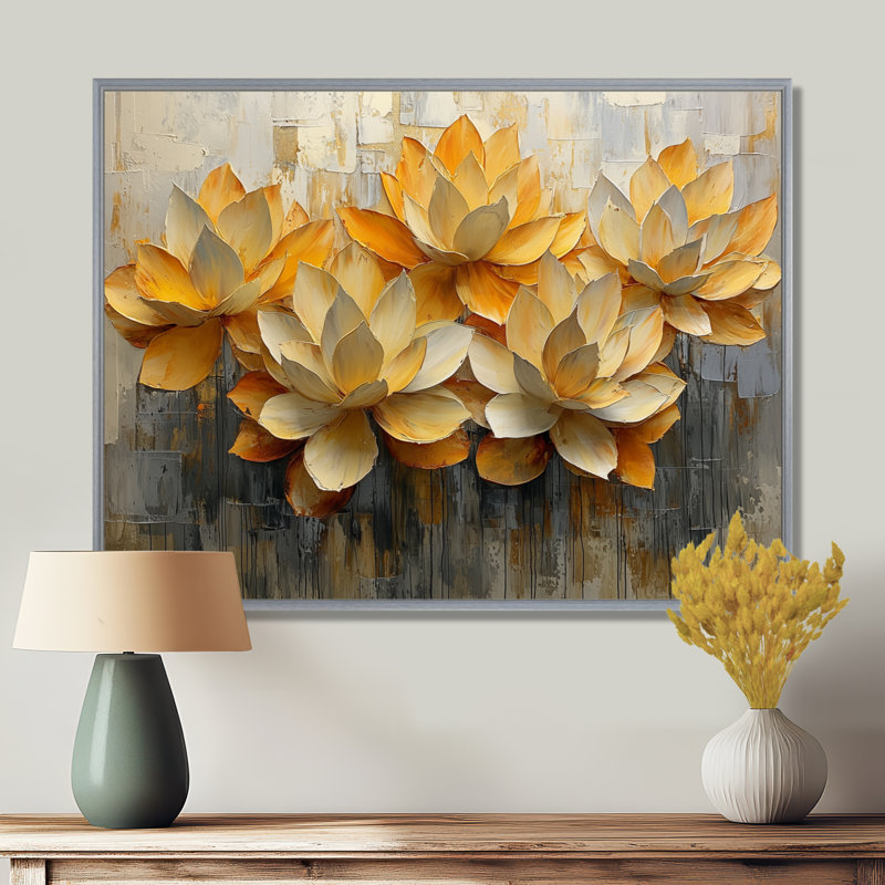 Murraine - Floral Wall Art, H 30 po x l 40 po, Impression encadrée flottante, Argent