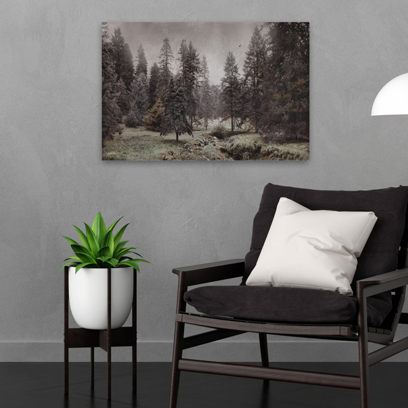 Conifère prairie - forêt de conifère contemporaine dense et brumeuse, H 16 po x l 24 po