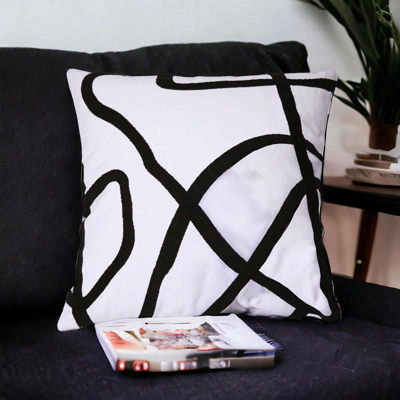 Housse de coussin réversible en coton brodé, Blanc