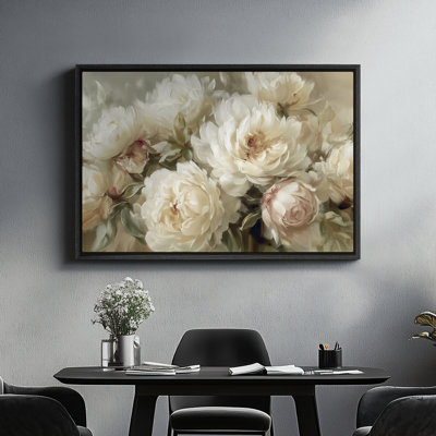 Art mural encadré sur toile - Arrangement floral élégant pivoine ivoire avec des tons neutres doux - 16 po x 24 po, 24 po x 36 po