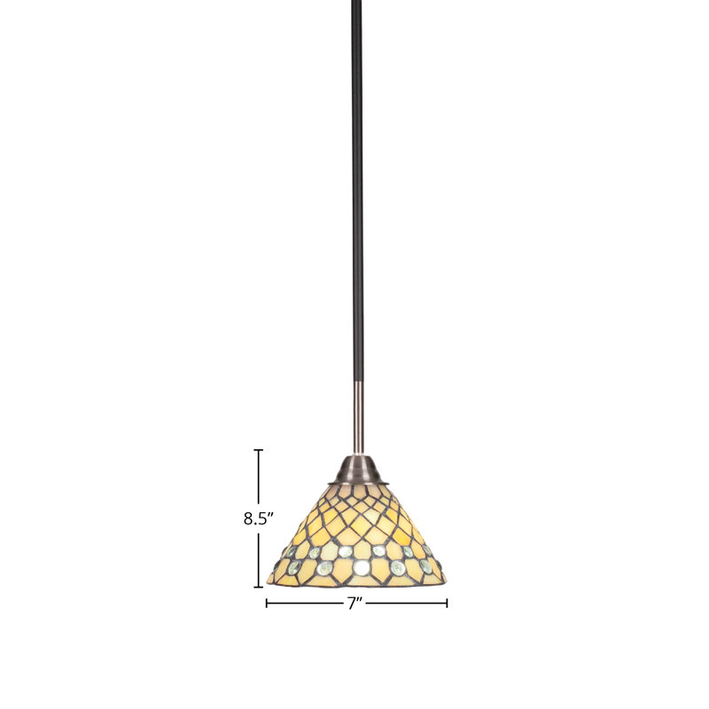 Luminaire suspendu en forme de tige Sloat Paramount, fini nickel brossé avec verre d'art étoilé de 7 po