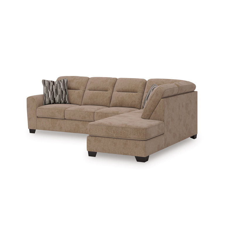 Canapé modulaire 2 pièces avec méridienne Massie, Polyester brun, Orienté à droite