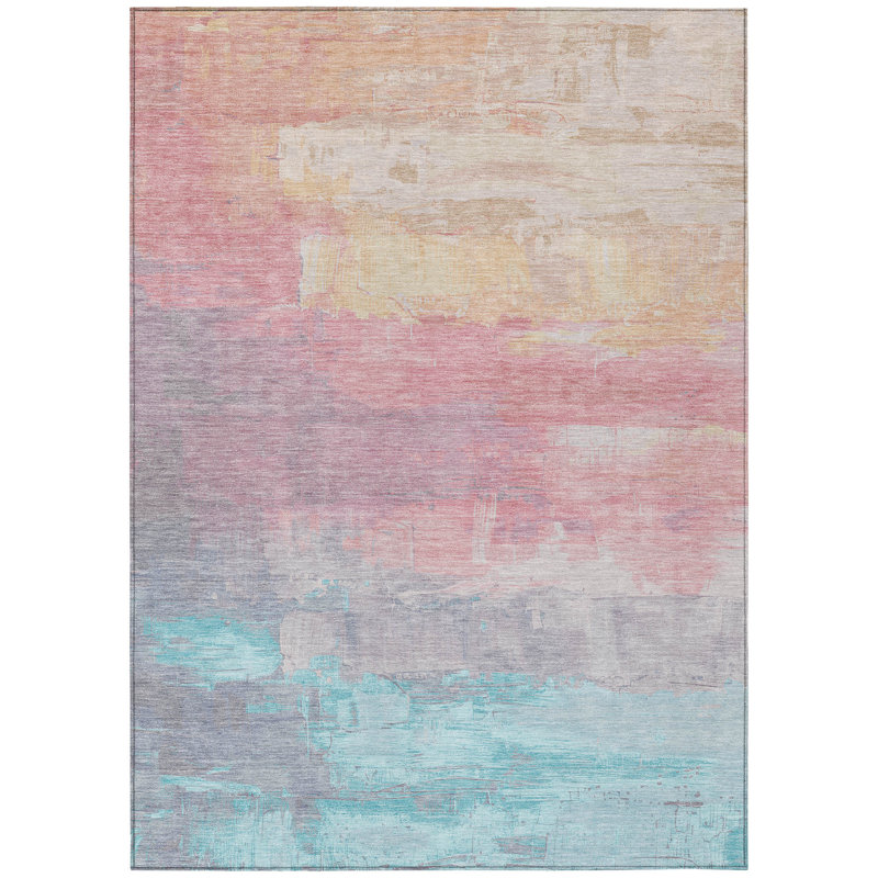 Tapis d'extérieur lavable abstrait beige et saumon 10 pi x 14 pi
