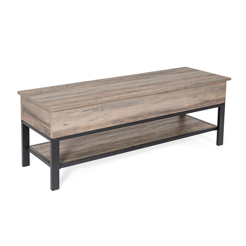 Banc de ferme avec dessus à charnière et tablette de rangement inférieure, Gris délavé