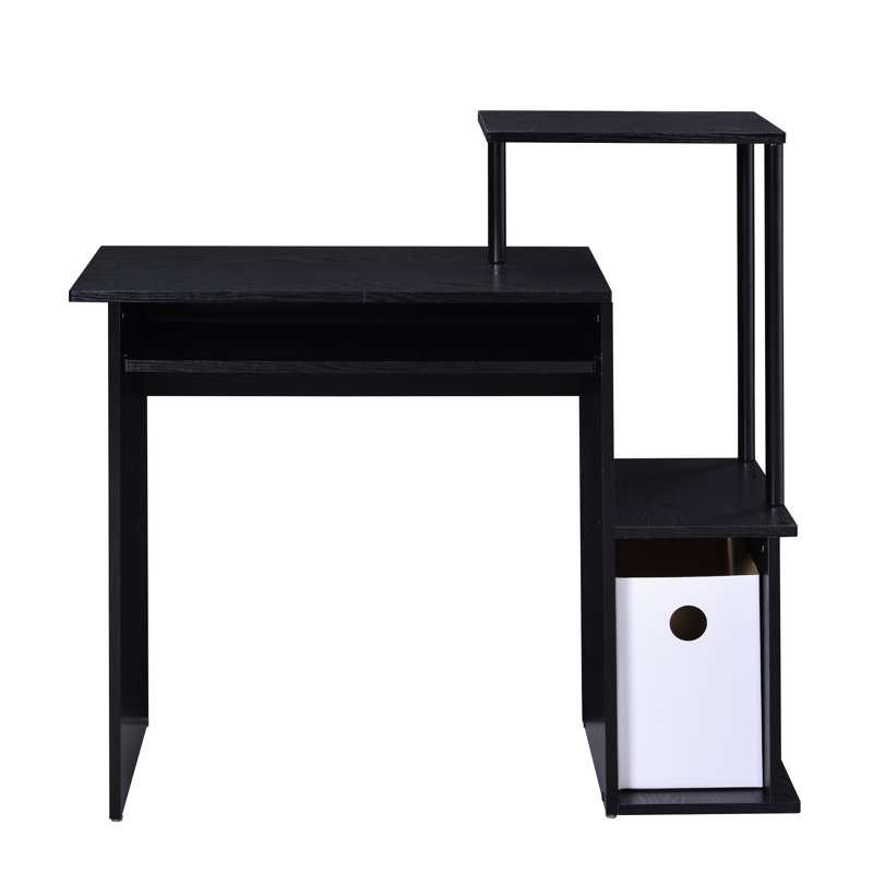 Ergonomic Computer Desk With Built-in Keyboard Tray And Space Black Integrated Storage Solution