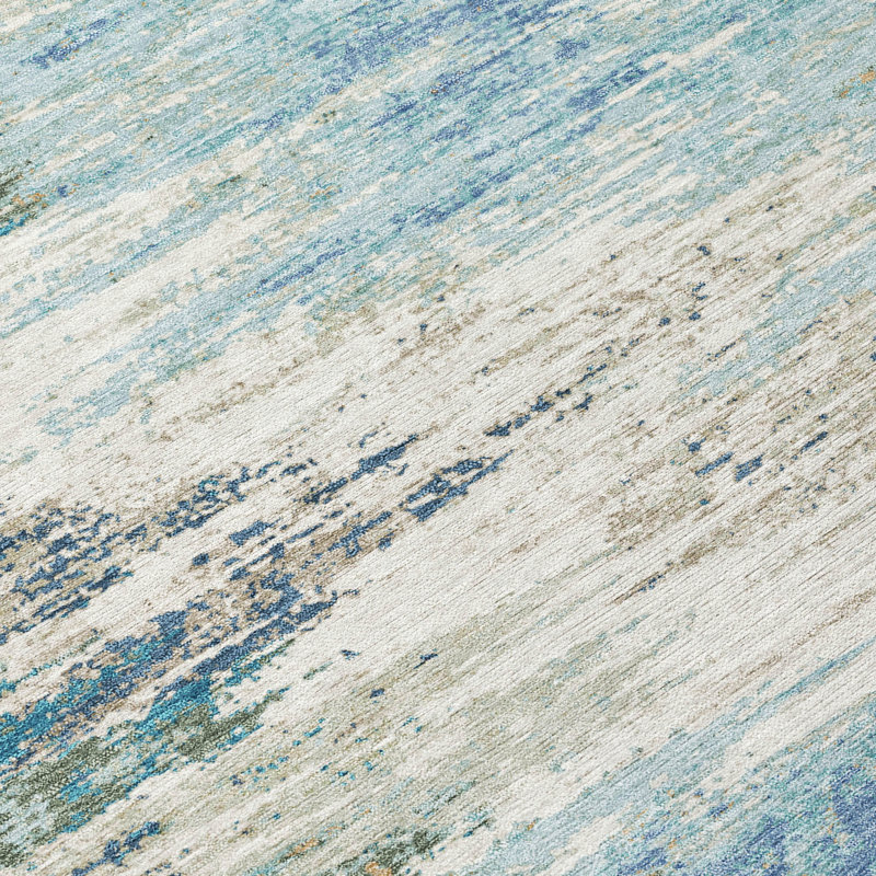 Tapis abstrait intérieur / extérieur lavable à la machine Chantille ACN2766, Bleu, 8 pi x 10 pi