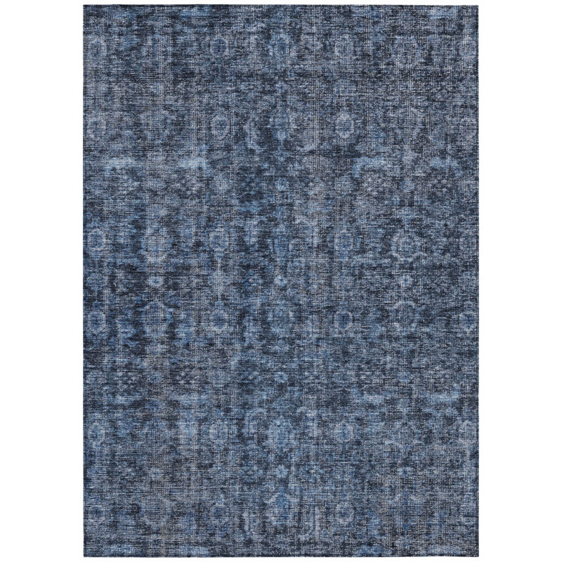 Tapis intérieur lavable damassé bleu et noir 3 pi x 5 pi