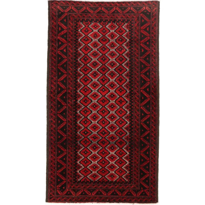 Cherry Red Tribal Geometric 3X6 Handmade Oriental Rug