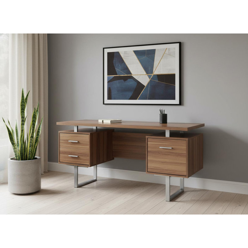 Bureau d'ordinateur 60 "à trois tiroirs brun et argent