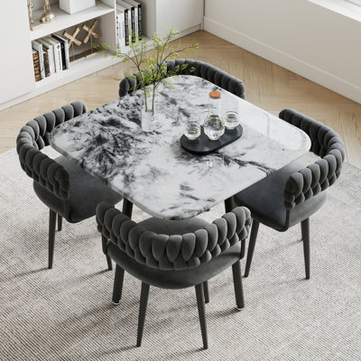 Ensemble de table de salle à manger carrée en micro-cristal blanc avec 4 chaises