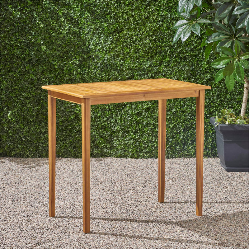 Table de bar d'extérieur rectangulaire en bois d'acacia minimaliste - finition teck