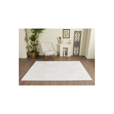 Elegant Cream Area Rug, 5.2 x 7.5 Feet | 100% Polypropylene, 1.7 in Pile Height, Machine Woven, Non-Slip Dot Underside, Antibacterial | Perfect for Living Room & Bedroom, Durable and Stylish Design