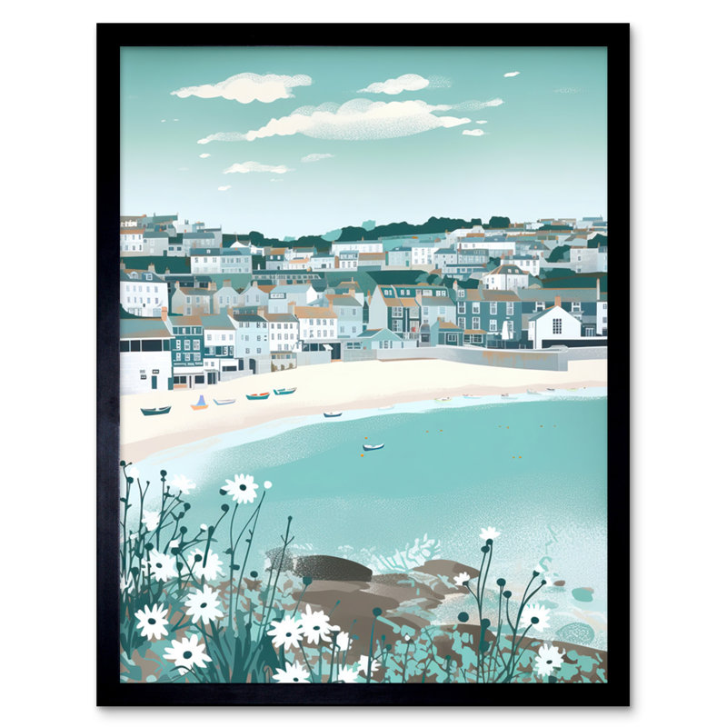 Cifuentes St Ives Bay Daisies Soft Pastel Coastal Cityscape - Single Picture Frame Print