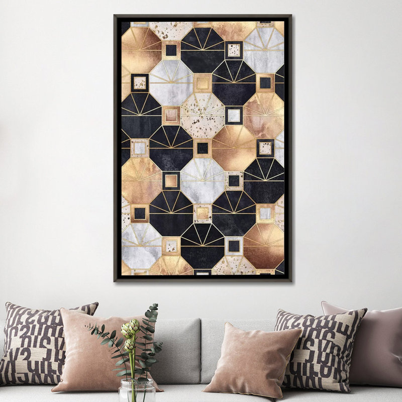 Art déco octogones par Elisabeth Fredriksson-impression d’art graphique, H 60 po x l 40po x P 1,5 po, Pas de tapis