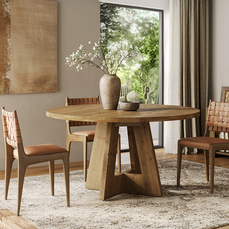 47" Round Solid Wood Dining Kitchen Table for 4-6, Light Brown