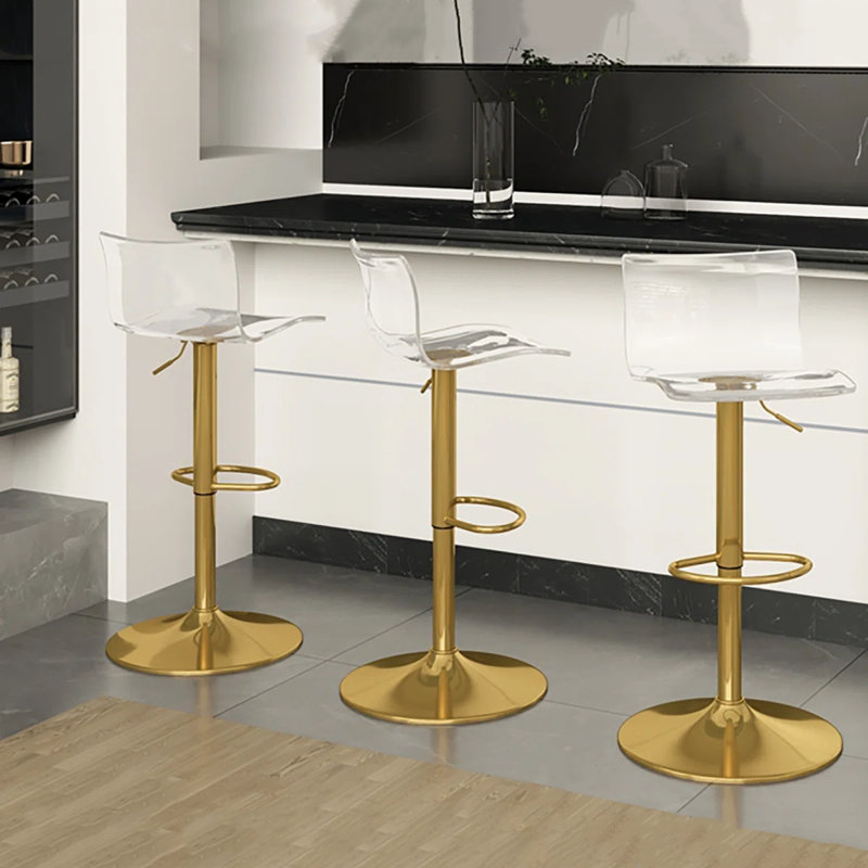 Acrylic Bar Stools, Transparent Adjustable Swivel Airlift Barstools, Counter Height Bar Chairs Set Of 2, Gold