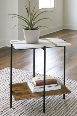 Braxmore Rectangular Black and White Marble Wood Accent Table