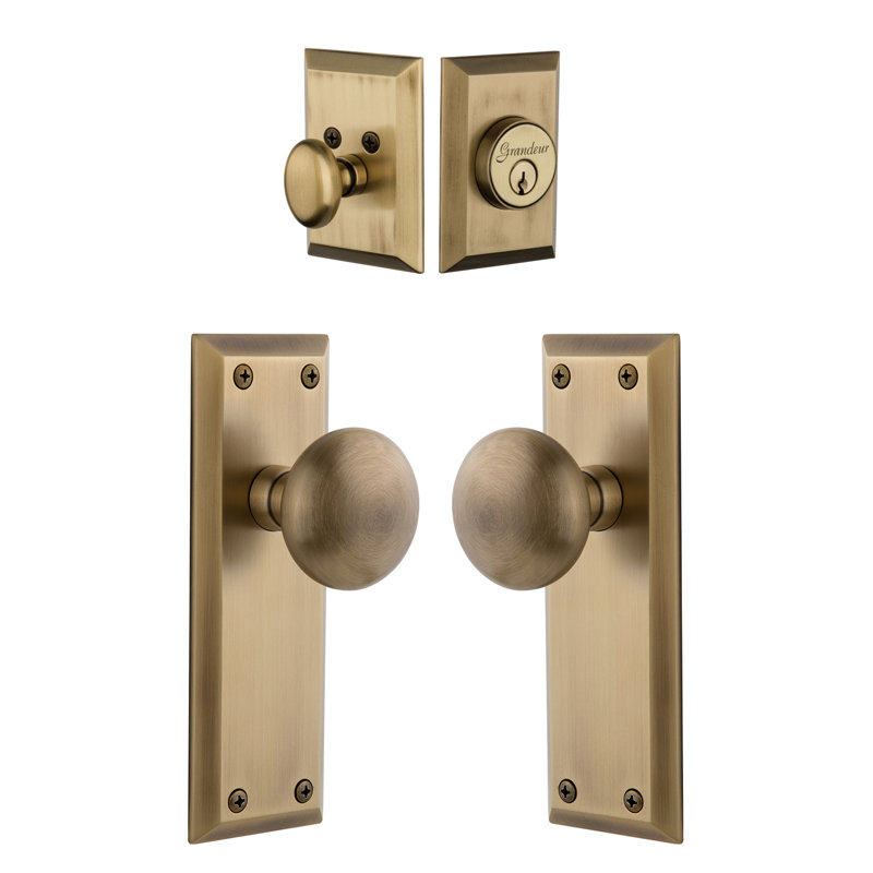 Fifth Avenue Complete Entry Knob Set with Deadbolt, Vintage Brass