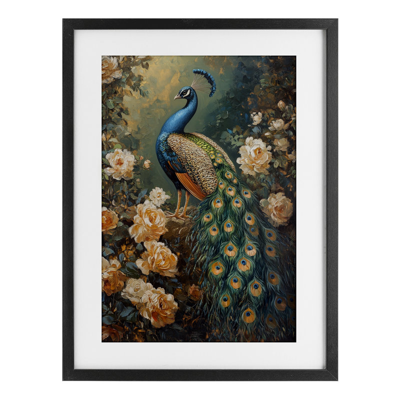 «Morris Inspired Peacock», reproduction sous verre encadrée, design par Petal Prints Design, H 20 po x l 14 po
