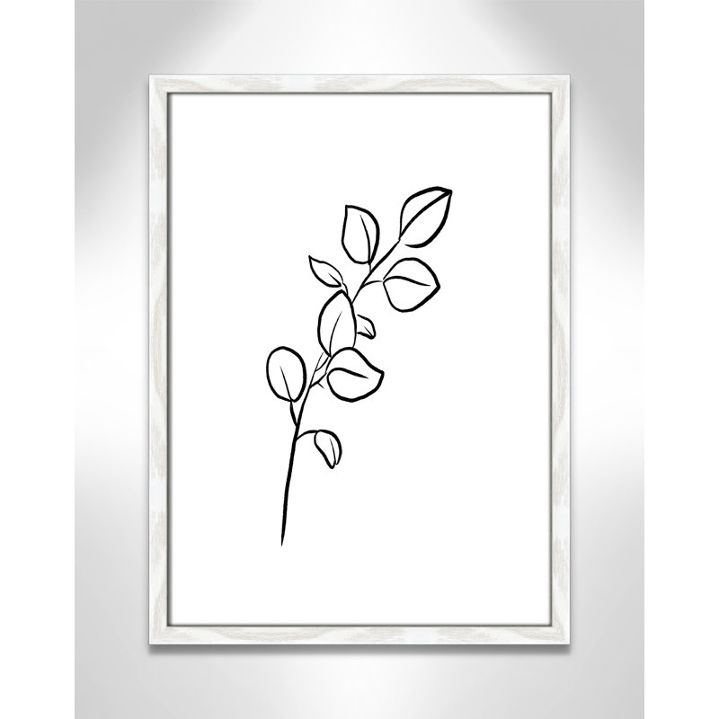 Fleurs simples 3 - reproduction de dessin, Papier avec cadre en bois blanc, H 23 po x l 17 po x P 0,75 po