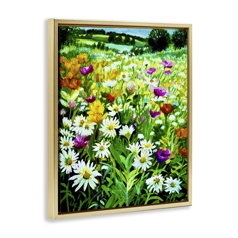 Cadre flottant Hillside Fusion Meadow, design par Lee Ann Zirbes, H 21 po x l 17 po, Cadre flottant métallique doré