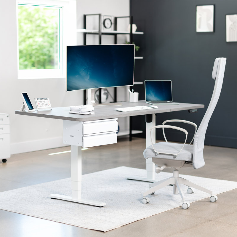 VIVO White Dual Level Pull Out Under Desk Storage Drawer Set without Shell