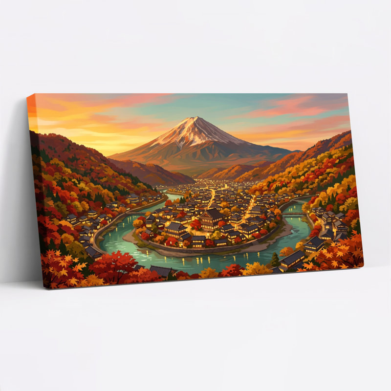 Ensemble de 1 tableau sur toile représentant un paysage d'automne, 32“W x 16”H, Wrapped Canvas