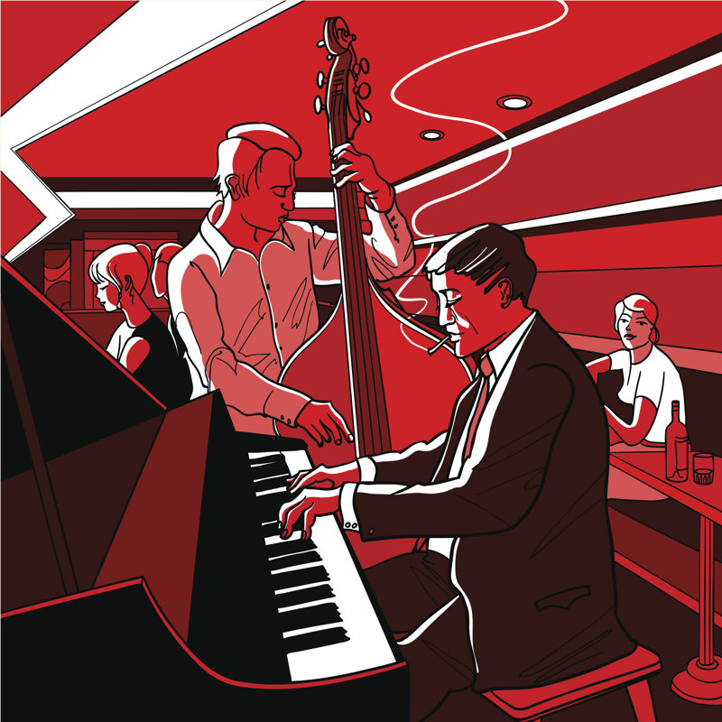 Jazz Band In A Bar - Wrapped Canvas Print, 51cm H x 51cm W x 3.8 cm D