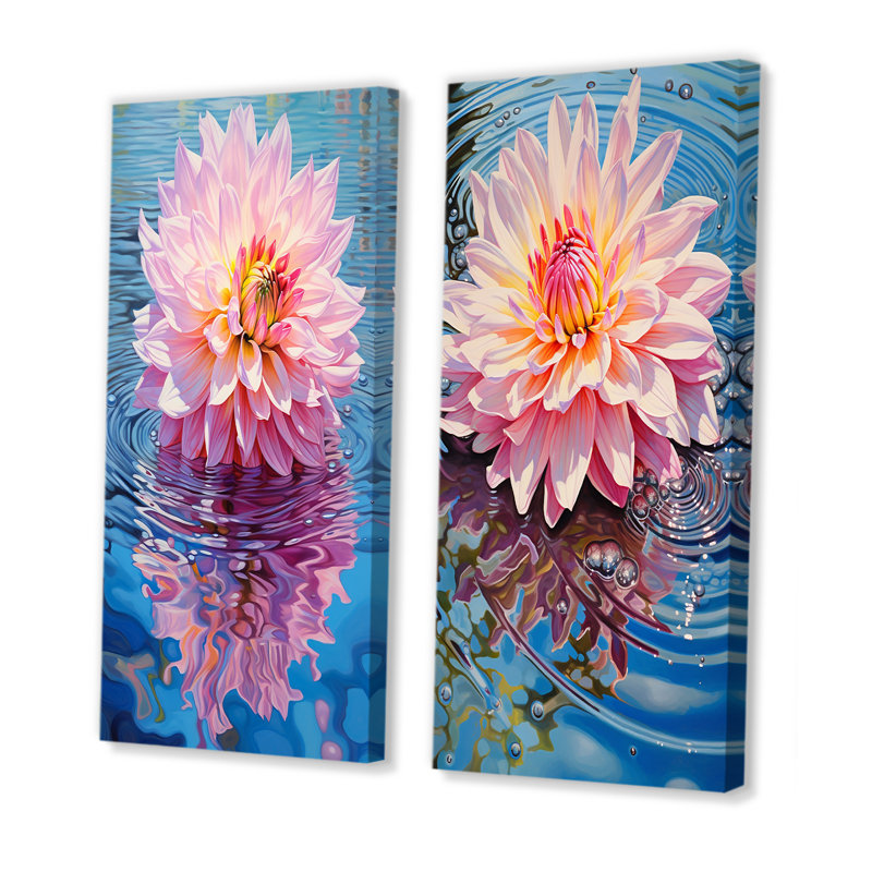 «Pink Dahlia Blossom Charm» - ensemble de 2 impressions sur toile Dahlia, Toile tendue, H 28 po x l 25 po