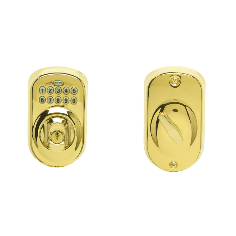 Schlage Keypad Deadbolt with Plymouth Trim, Bright Brass
