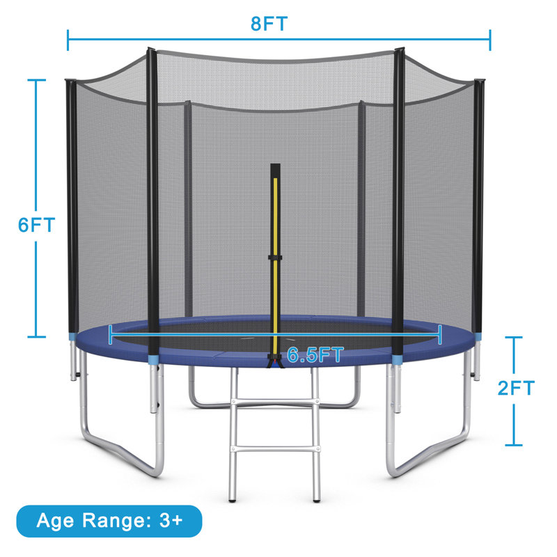Gymax Round Backyard Trampoline with Safety Enclosure