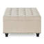 Grand repose-pieds carré avec rangement et pieds en bois, table basse capitonnée avec garniture cloutée pour espace de vie, beige-340747238