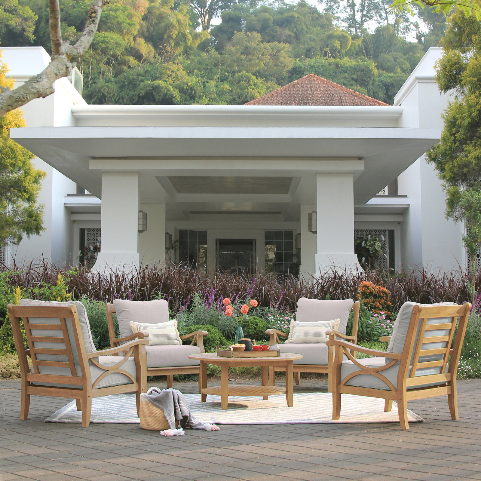 Brunswick 4-Person Teak Patio Seating Group, Beige