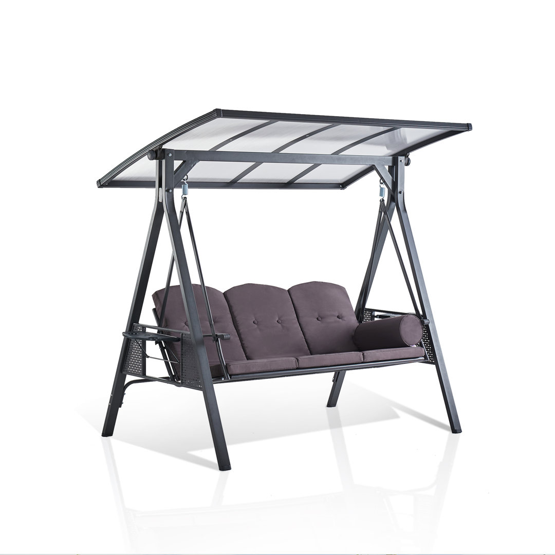 3-seat Large Porch Swing with Stand with Adjustable PVC Canopy and Cushions and Pillow Included Purple Leaf Frame Color/Cushion 