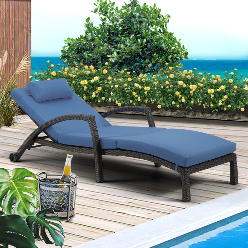 Double chaise longue inclinable avec coussins 72,8 po Miluse, Bleu foncé / brun
