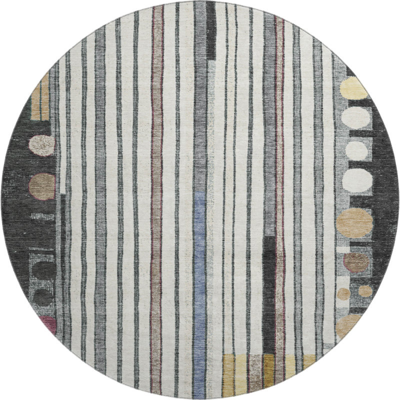 Premium Machine Washable Mayfield AMF2189 geometric Rug, 8' Round, Black