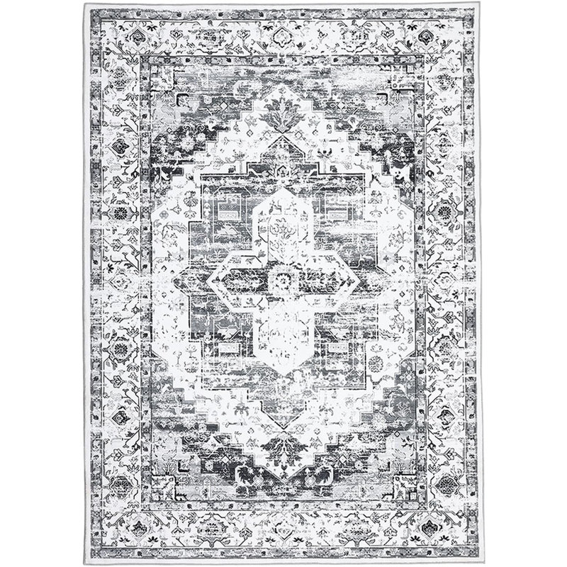 Tapis vintage ultra doux, antidérapant, lavable à la machine 4 x 6 pi, adapté aux animaux de compagnie et aux enfants pour le salon / la chambre à coucher / la chambre de bébé (rouge)