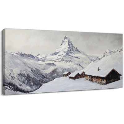  Art mural d'hiver de Noël sur toile, impressions sur toile de scène d'hiver alpin, décoration murale montagne enneigée avec cabanes, peinture à l'huile texturée pour salon, chambre à coucher, décoration des Fêtes, 40 po x 20 po