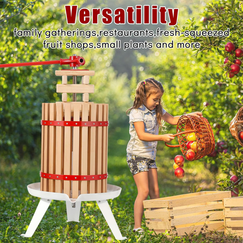4.75 Gal Manual Fruit Wine Press, Wood Steel Fruit and Wine Press With T-Handle, Stable Triangular Structure, Wine Making Press for Outdoor, Kitchen, Manual Assembly Required